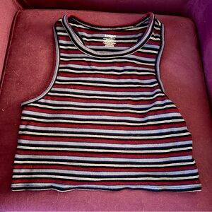 Striped Sleeveless Crop Organic Cotton Rib Bra